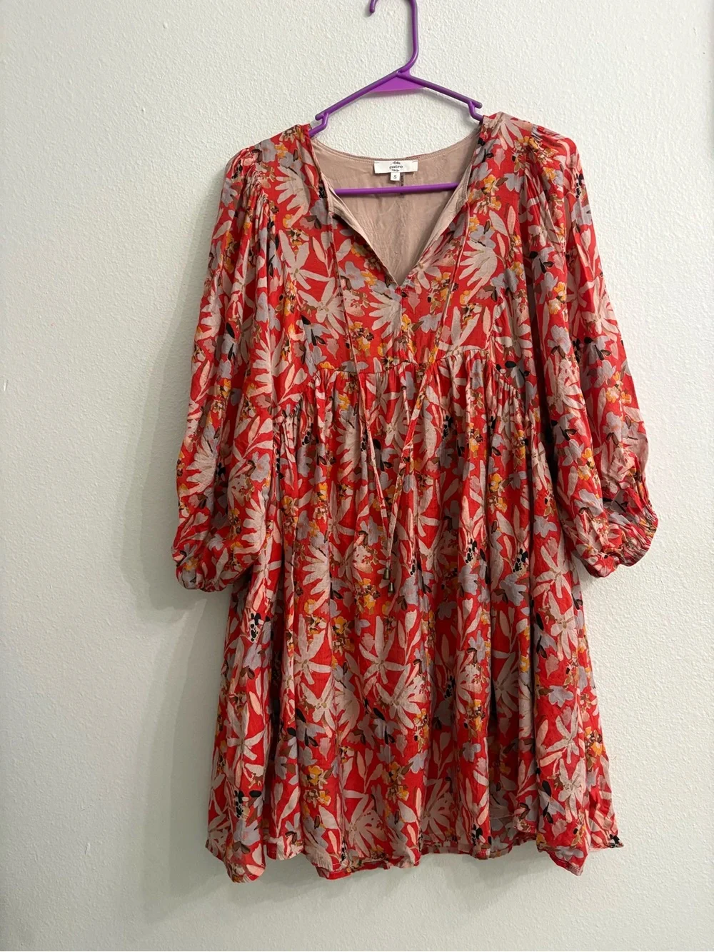 entro Red Floral Puff-Sleeve Kids Dress